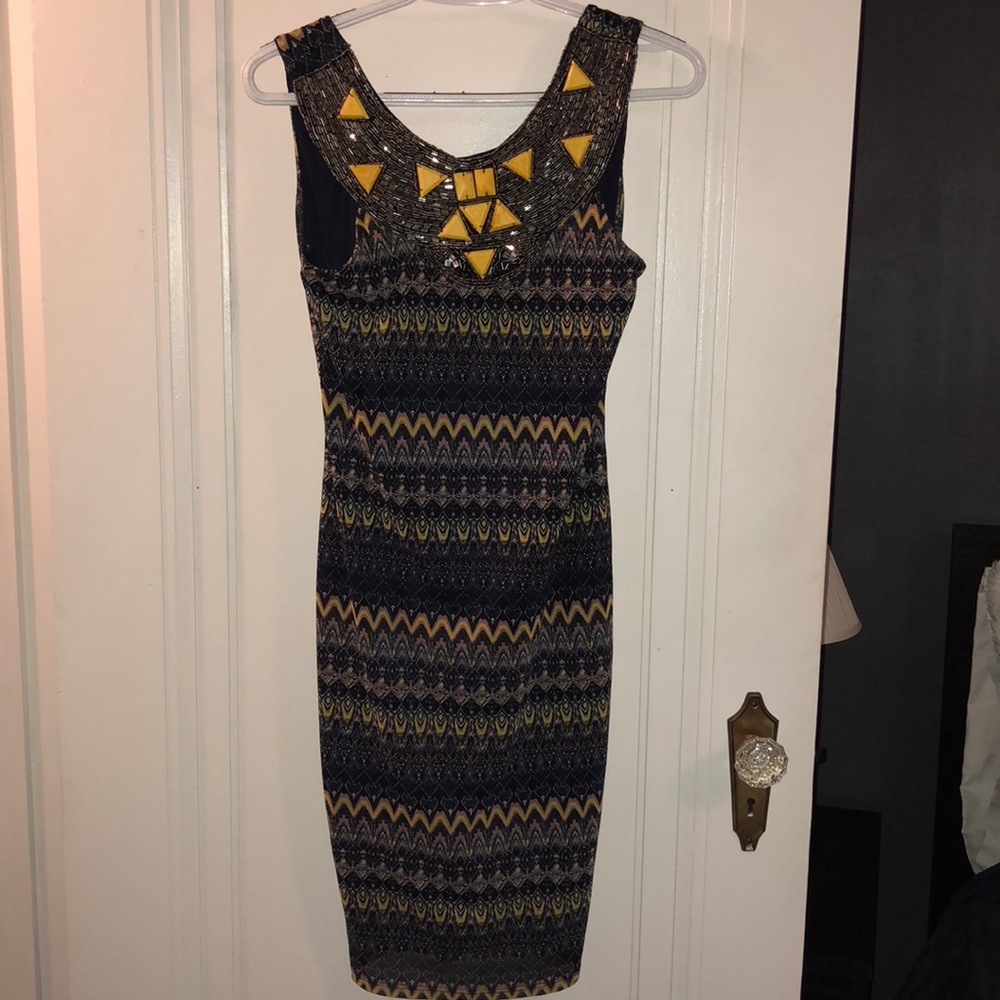 Navy and yellow dress